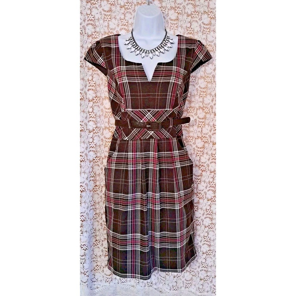 Candies Dress Junior Size 9 Brown Plaid Cap Sleeves Jumper Y2K Preppy Schoolgirl